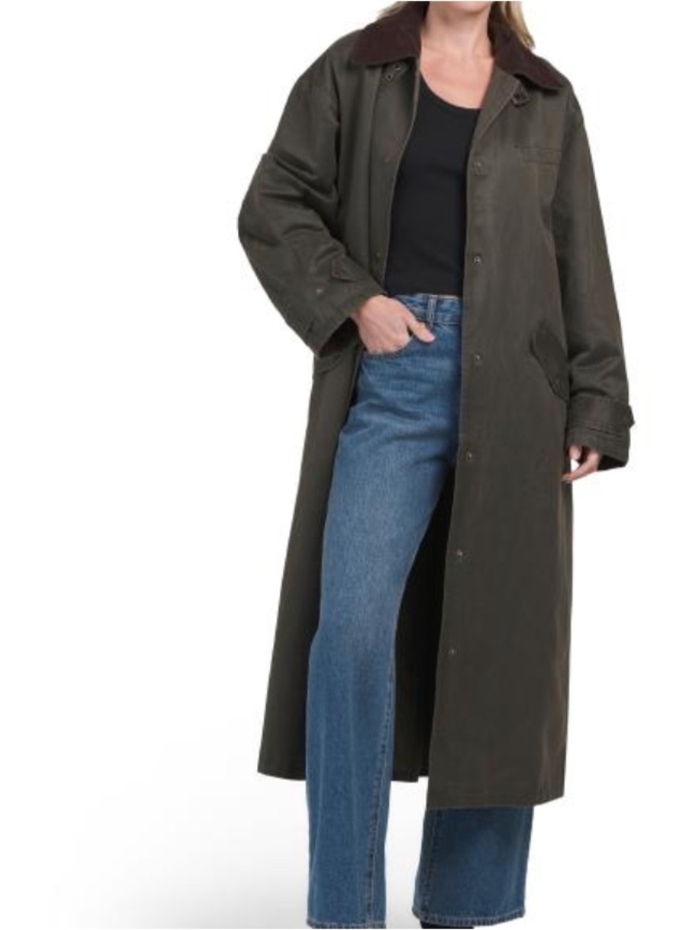 Avec Les Filles Long Barn Coat with Contrast Collar